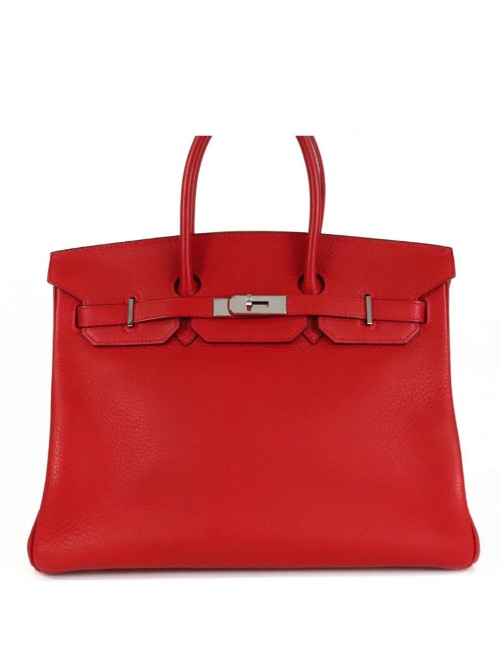 Hermes Birkin 35 Rouge Vif Silver Taurillon Handbag